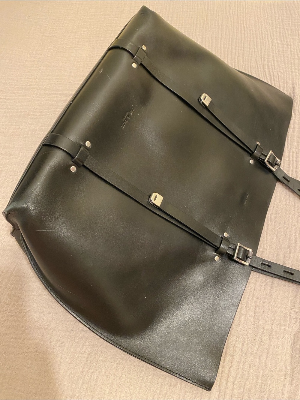 Black Leather Tote Bag with Adjustable Straps - Picture 6 of 15